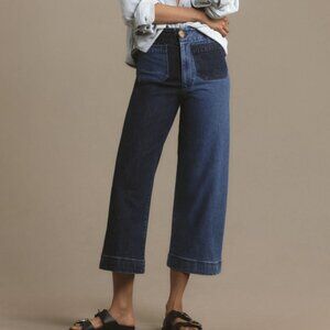 Anthropologie Two-Tone Dark Blue Wide-Leg Jeans